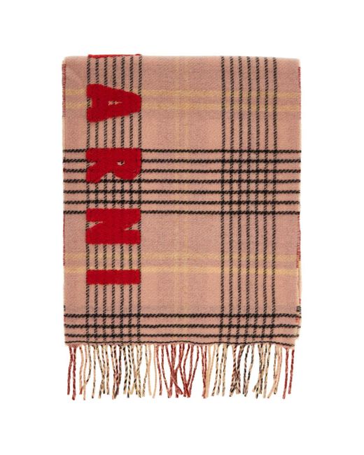 Marni Red Double Check Wool Scarf