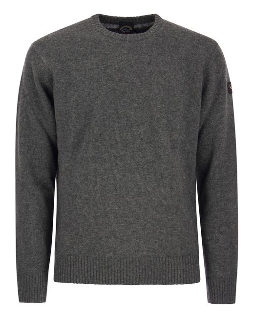 Paul & Shark Gray Wool Crew Neck With Arm Patch