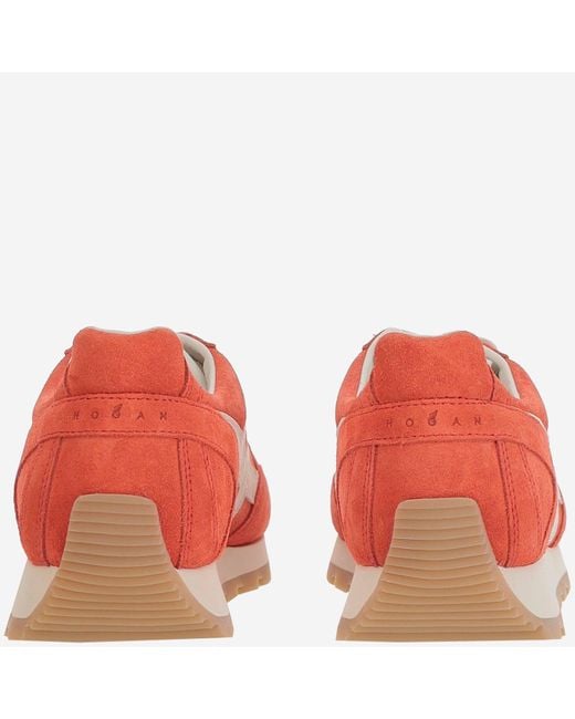Hogan Red Suede Leather Sneakers With Round Toe And Iconic 'H' Emblem for men