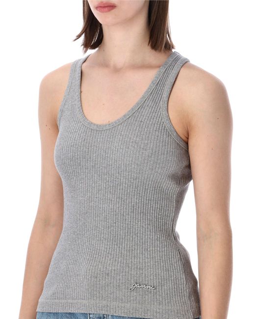 Ganni Blue Organic Cotton Rib Tank