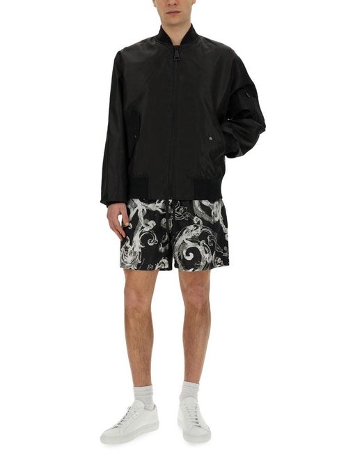 Versace Jeans Couture Black Logo Bomber Jacket With Long Sleeves for men
