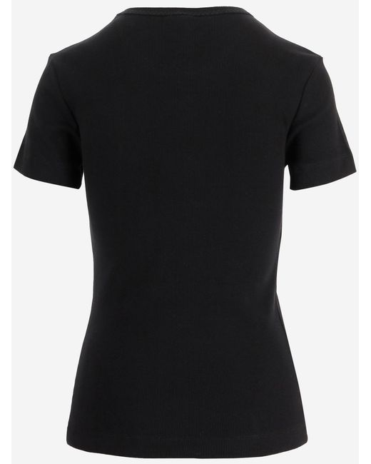 Pinko Black Stretch Cotton T Shirt With Love Birds Embroidery