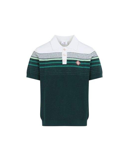 Casablanca Green Short-Sleeve Boucle Stripe Knitted Polo