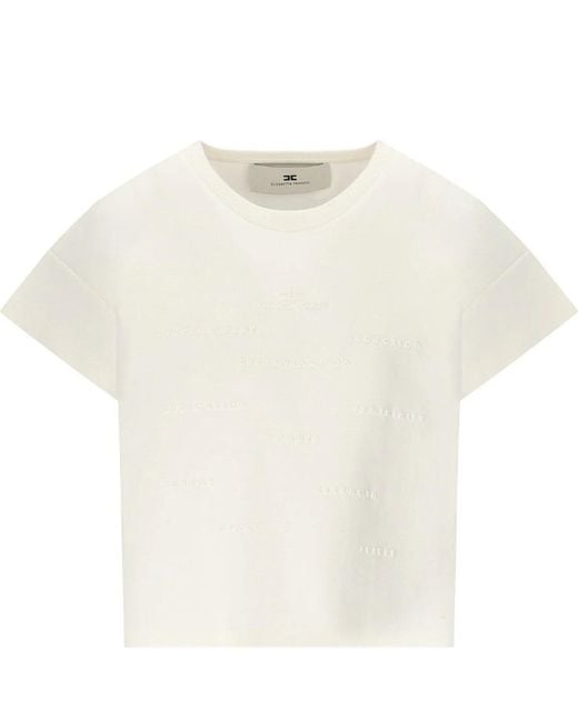 Elisabetta Franchi White Cropped T Shirt With Lettering