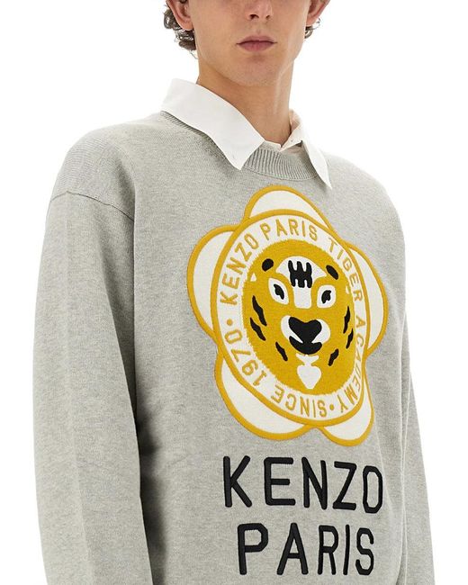 KENZO Gray Jersey With Logo for men