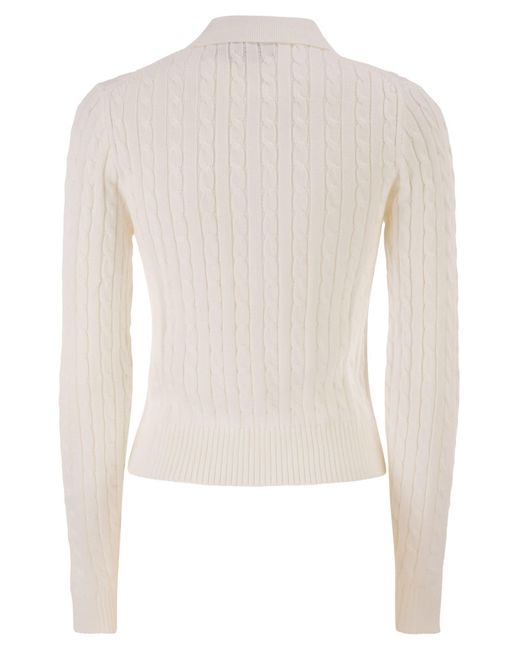 Polo Ralph Lauren White Cotton Cable Knit Cardigan With Collar