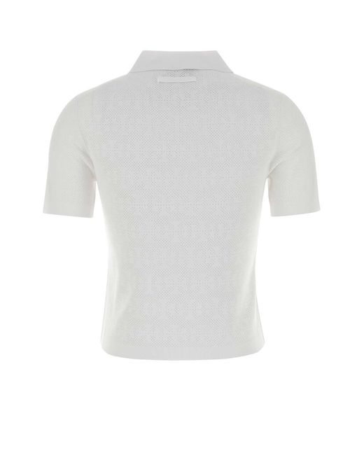 Tory Burch White Pointelle Viscose Polo
