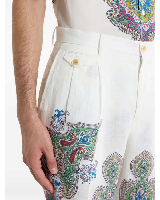 Etro White Paisley Print Shorts for men