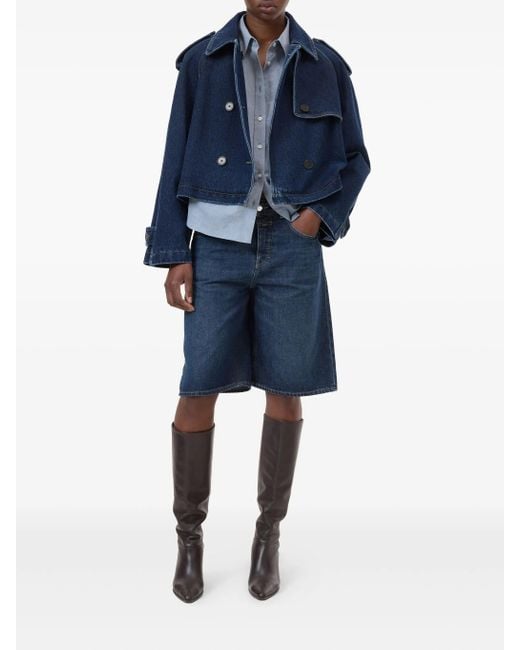 Closed Blue Cropped Trench