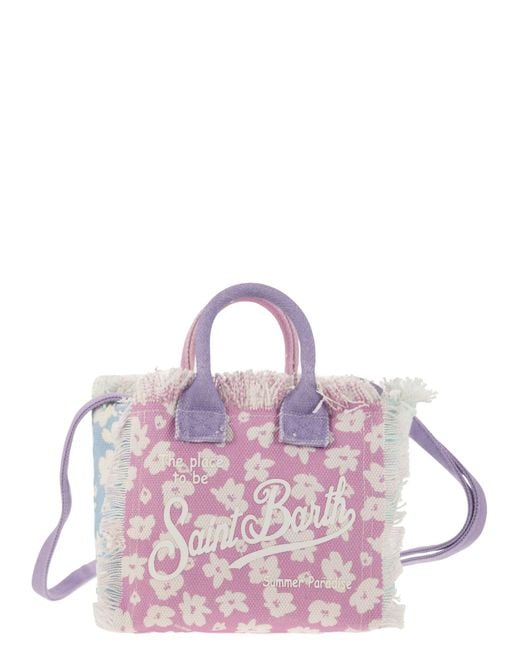 Mini Vanity Bag in Floral Cotton Canvas di Mc2 Saint Barth in Purple
