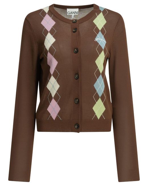 Ganni "argyle" Vest in het Brown