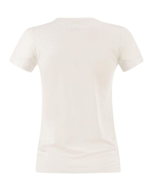 Majestic White Stretch Linen T Shirt With Round Neckline