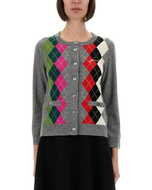 Cardigan de cachemir Jacquard Ganni de color Black