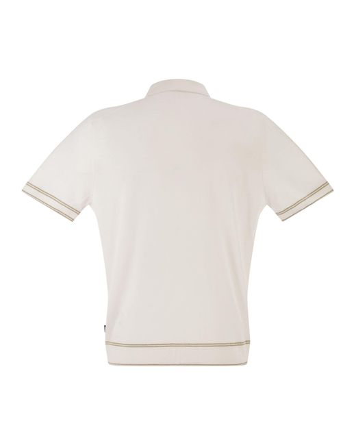 Boss White Linen And Viscose Polo Shirt With Zip And Contrast Trims