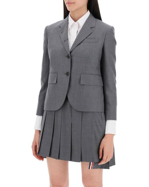 Thom Browne Gray Single Breasted Cropped Jacke in 120 's Wolle