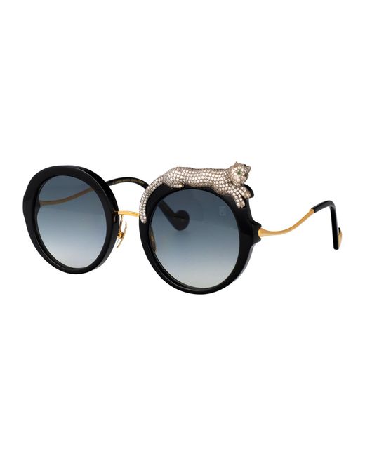 Anna Karin Karlsson Blue Round Sunglasses Rose Et La Roue Crystal Ice