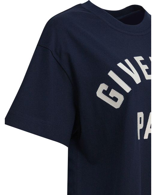 Givenchy Blue Boxy Cotton T-Shirt With Contrasting Paris Logo