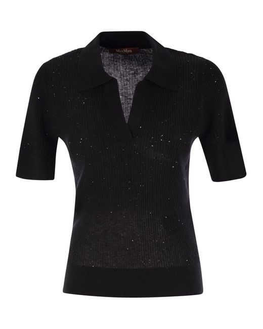 Max Mara Black Uberta Wool And Silk Polo Shirt With Sequins