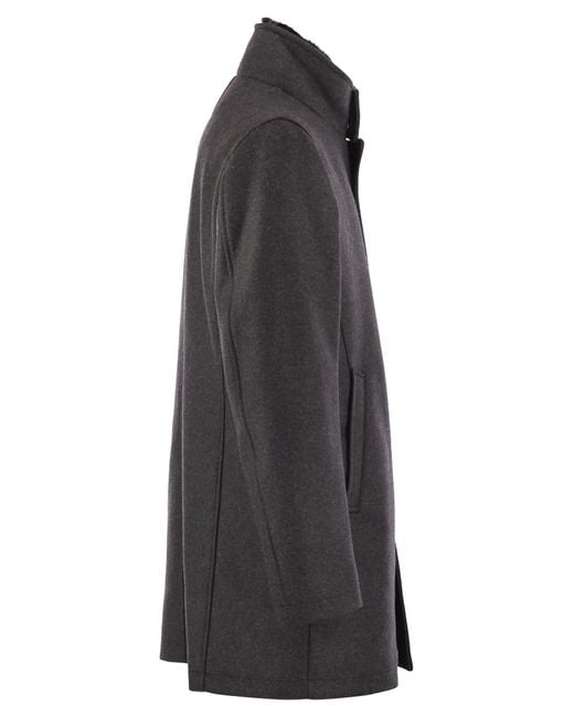 Herno Gray Wool Coat With Detachable Collar for men