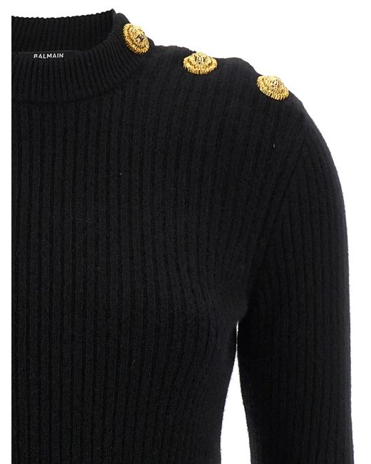 Balmain Black Textured Ribbed Cashmere Virgin Wool Sweater
