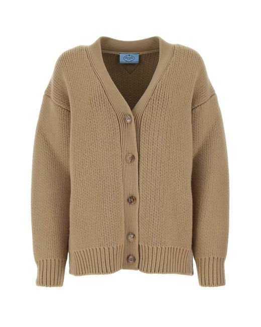Prada Natural Cappuccino Wool Blend Oversize Cardigan