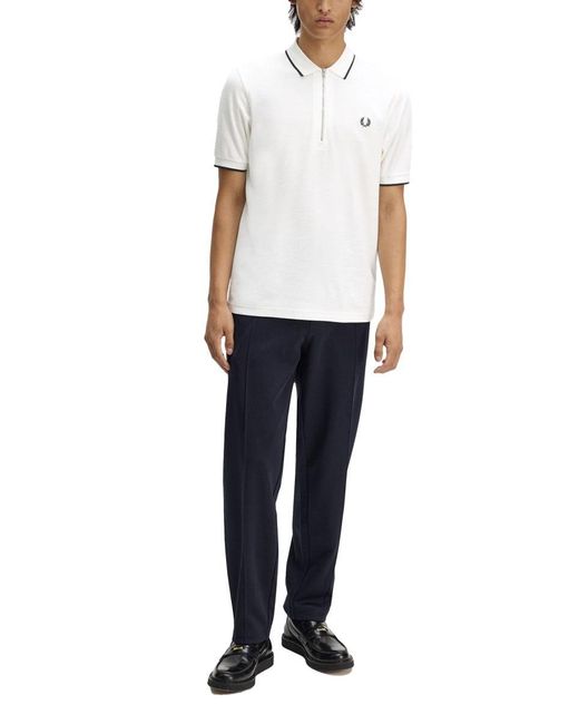 Fred Perry White Polo Con Zip E Logo