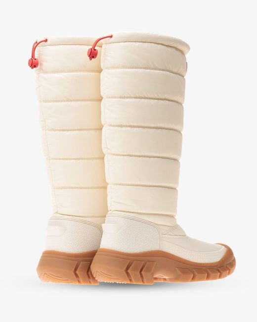 Hunter White Tall Snow Boots With Quilted Design And Rubber Sole