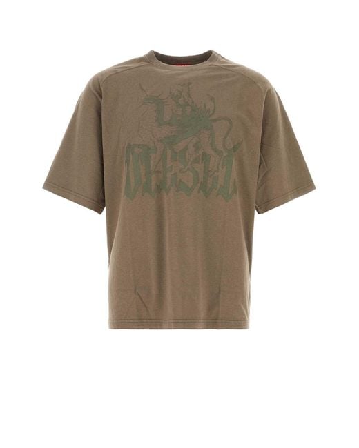 DIESEL Green Mud Cotton Blend T Jussi T Shirt