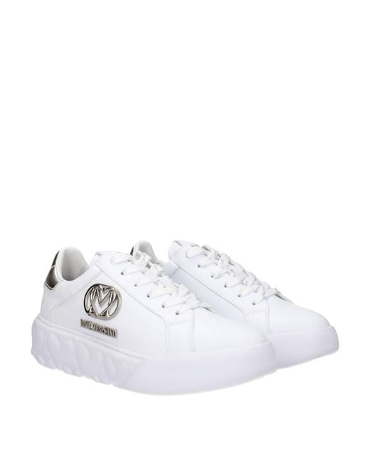 Love Moschino White Sneakers Donna Pelle Bianco/Argento