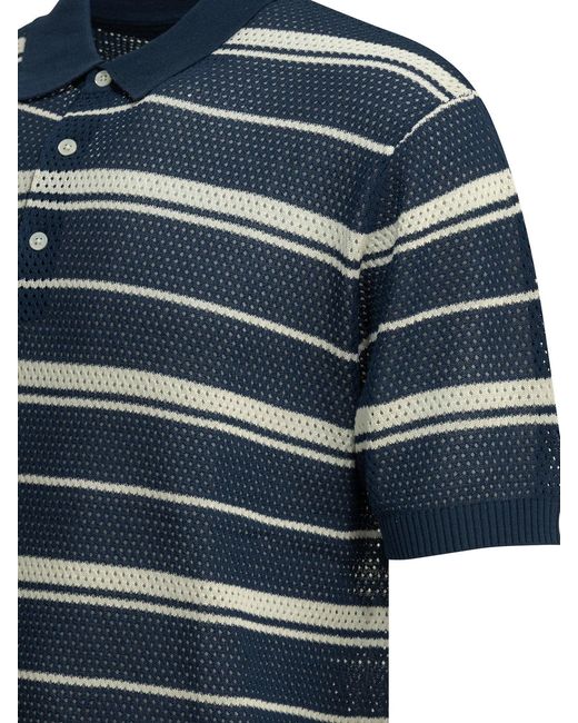 Beams Plus Gestreept Poloshirt Met Knoopsluiting in het Blue