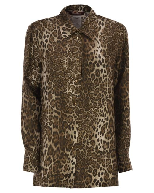 Max Mara Brown Mstaffari – Pure Silk Animal Print Shirt