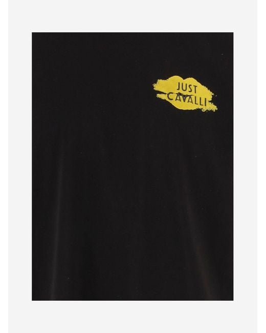 Just Cavalli Black Printed Cotton T Shirt