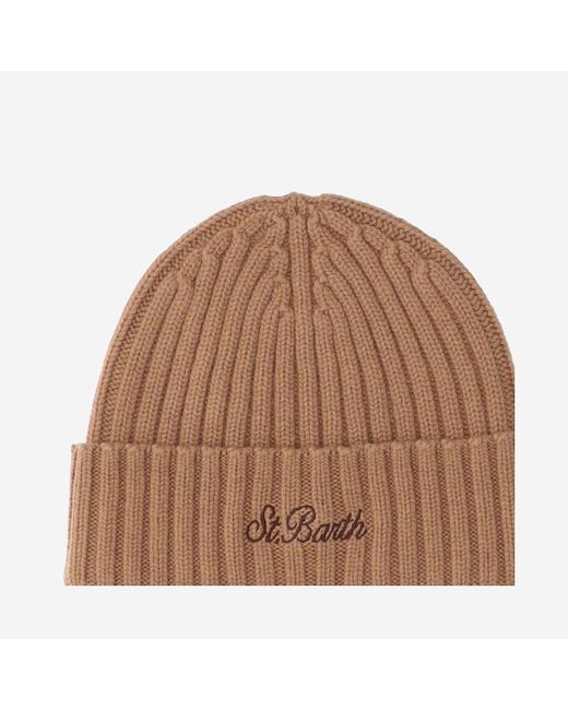 Mc2 Saint Barth Brown Wool Blend Beanie With Logo for men