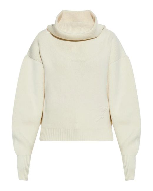 Jacquemus White Wool-Cashmere Blend Sweater With Voluminous Sleeves