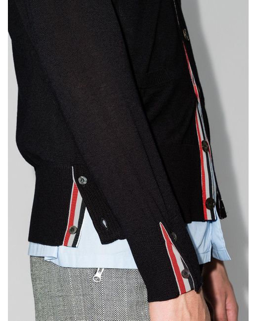 Thom Browne Black 4Bar Wool Cardigan for men