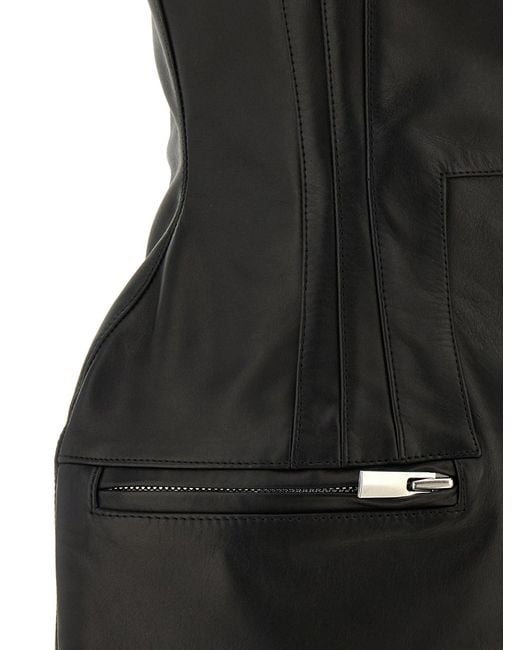 Magda Butrym Black Off-The-Shoulder Leather Mini Dress