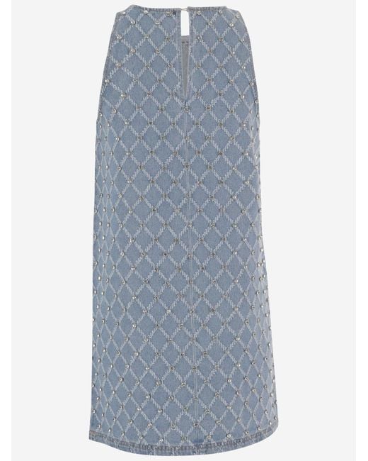Pinko Blue Amorino Cotton Dress With Rhinestones