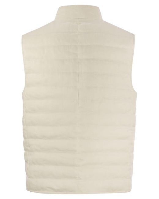 Brunello Cucinelli White Linen Sleeveless Down Jacket for men