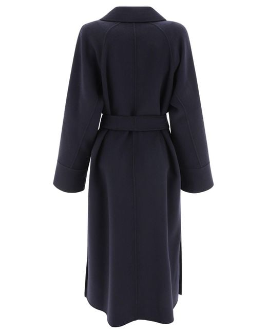 Max Mara Blue "Agata" Wool Belted Long Coat