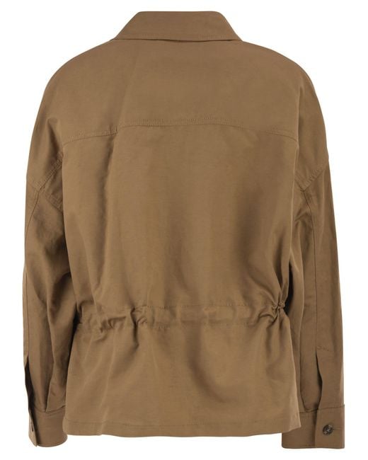 Weekend by Maxmara Brown Wkdvettura – Short Cotton And Linen Jacket With Drawstring