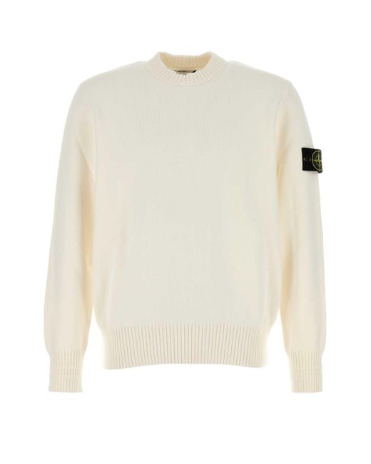 Stone Island White Cotton Textured Crew-Neck Sweater