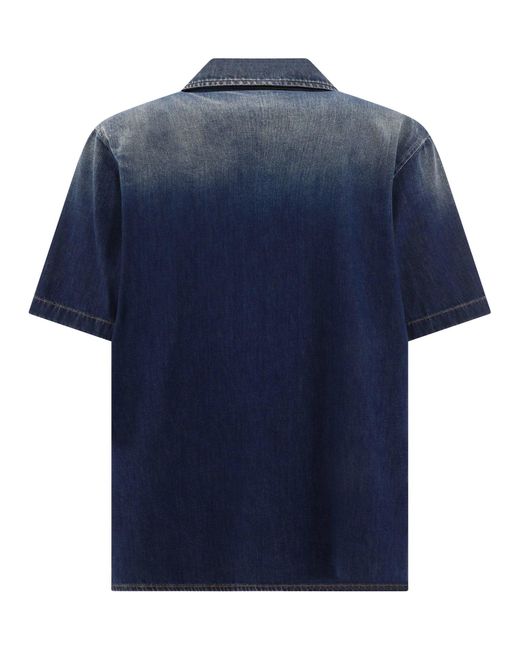 Valentino Blue Baumwoll -Bowling -Hemd in Denim Chambray