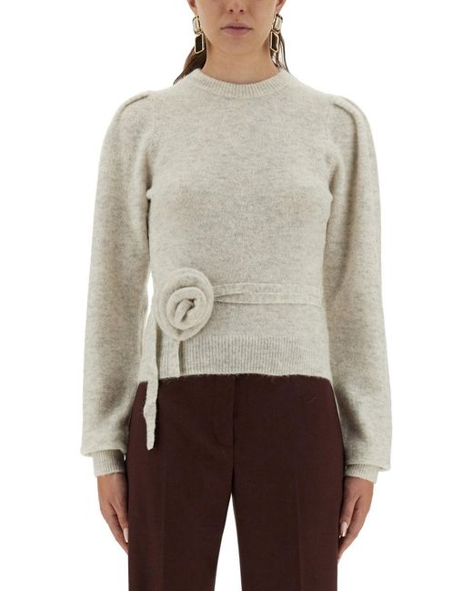 ROTATE BIRGER CHRISTENSEN Gray Knit Sweater With Flower Detail