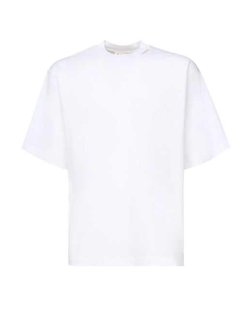 Camiseta de algodón blanco con bordado Marni de hombre de color White