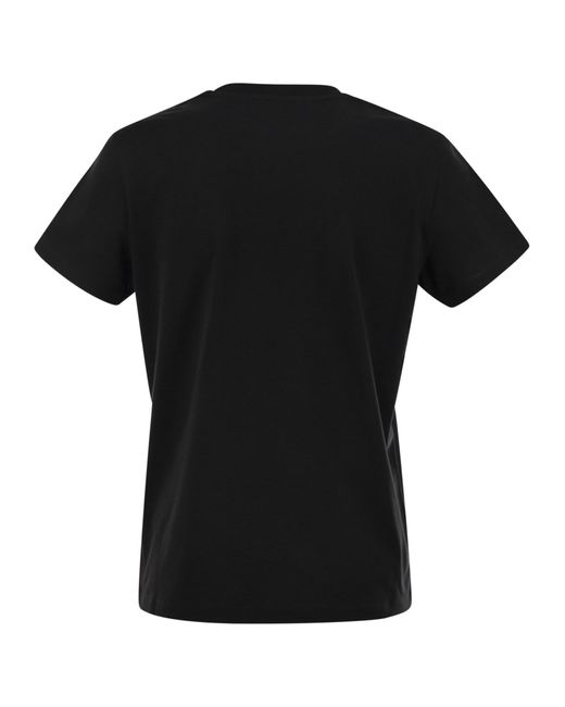 Moncler Black Cotton T Shirt With Tone On Tone Embroidered Logo