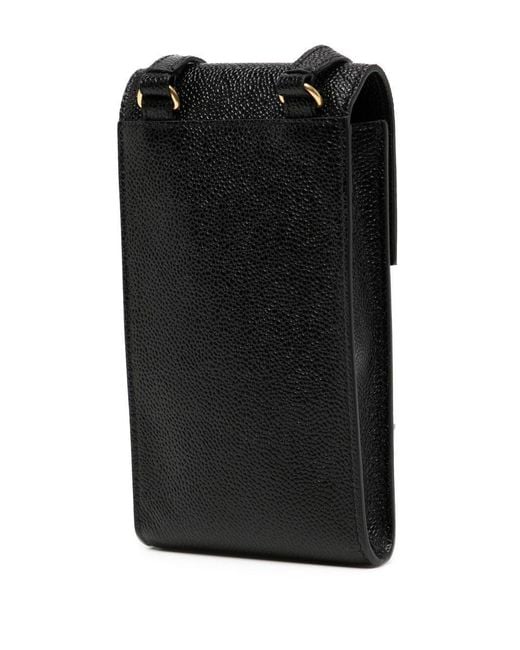 Thom Browne Black Umhängetasche mit Klappe aus genarbtem Leder