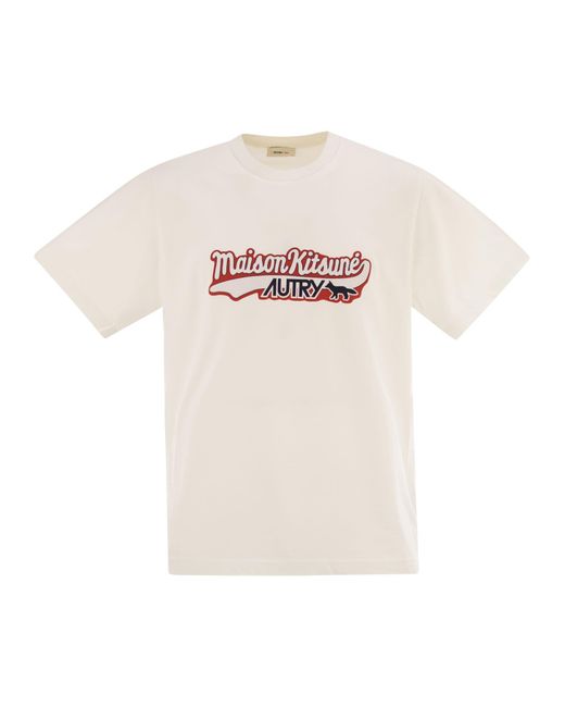 Autry X Maison Kitsune Pink T Shirt With Logo