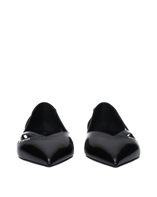 Prada Black Pointed Toe Cut-Out Leather Ballerina