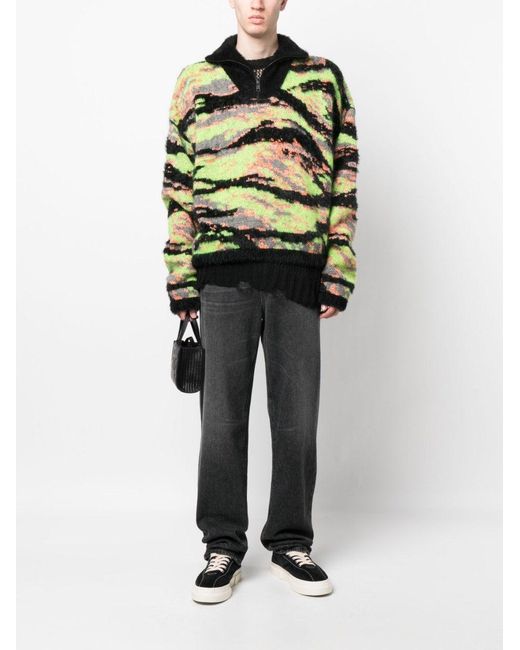 ERL Green Jacquard Tiger Sweater Knit Clothing