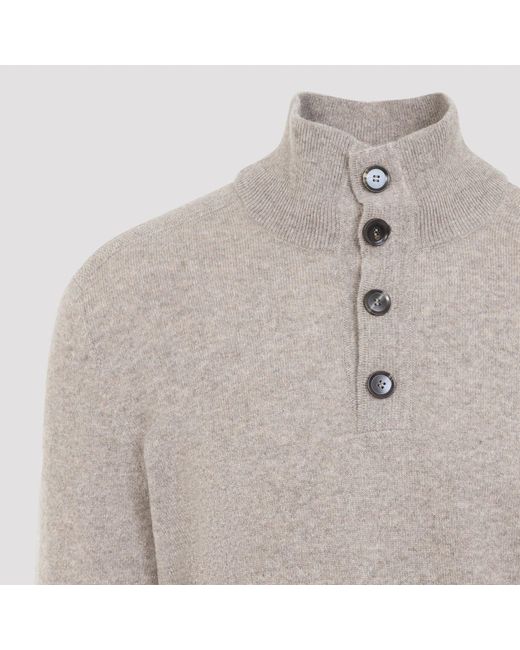 Brioni Gray Cashmere Half Button-Up Pullover For